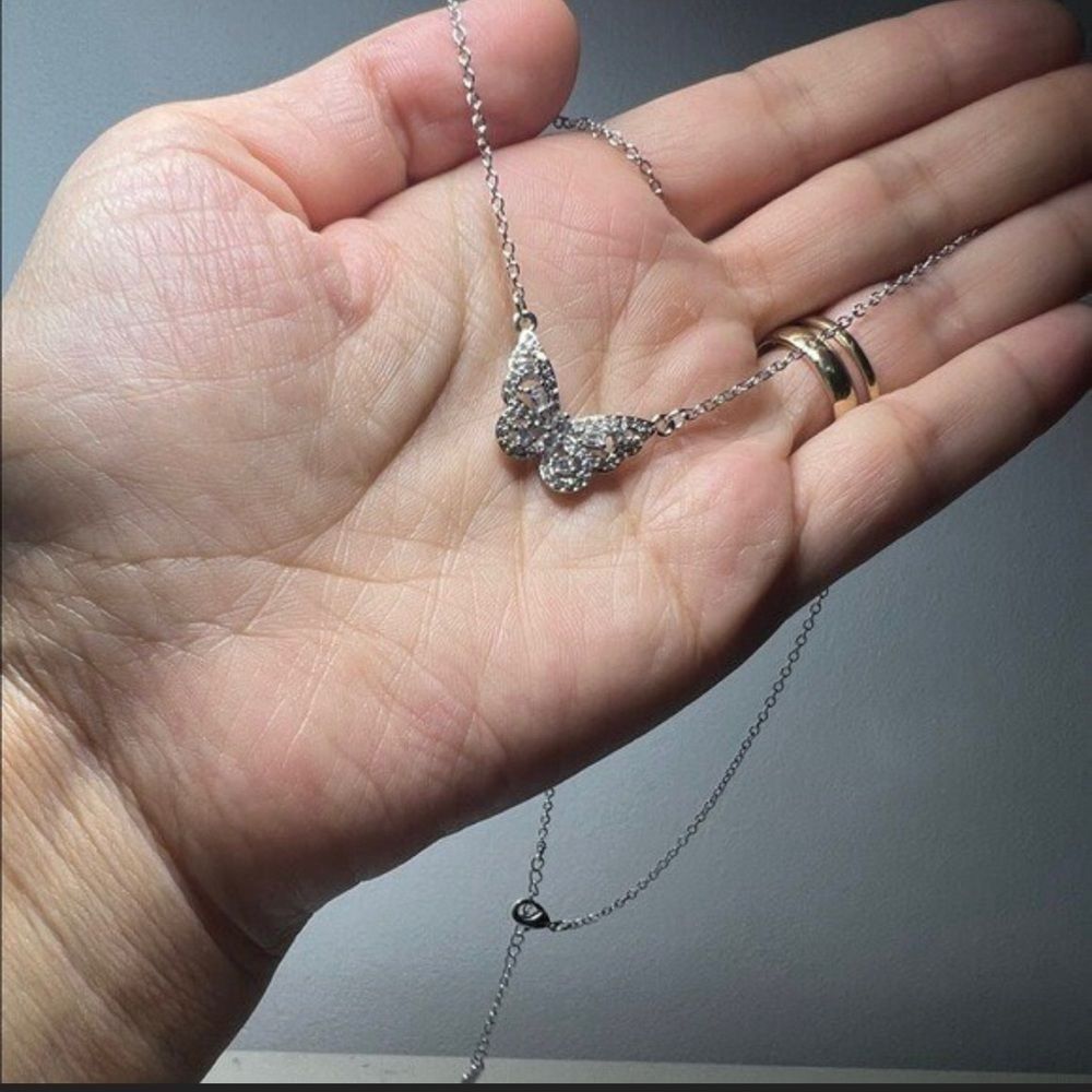 Butterfly Necklace Silver Insect Necklace - Picture 3 of 3